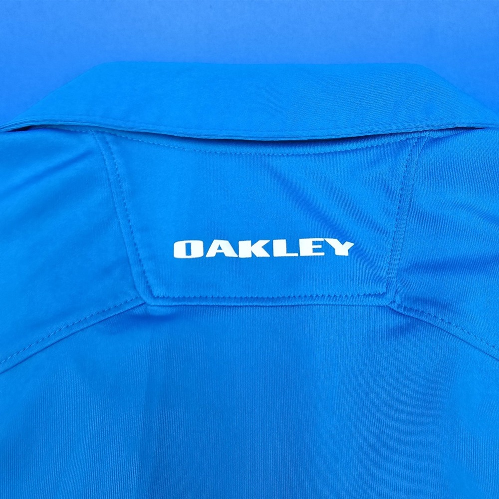 OAKLEY GOLF POLO SHIRT AQUA BLUE WHITE STRIPE -POLY HYDROLIX Size Large - Picture 4 of 8